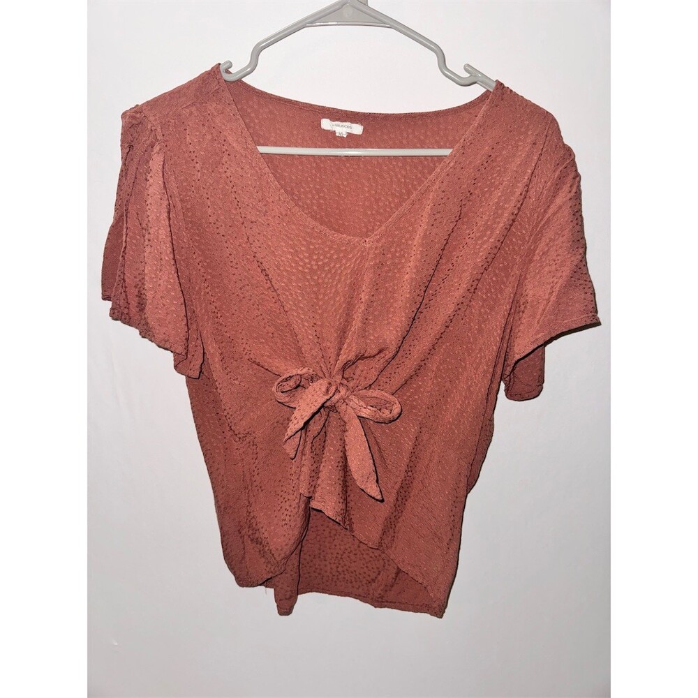 Maurices Blouse Womens XL Rust Textured Tie-Front Short Sleeve V-Neck Top